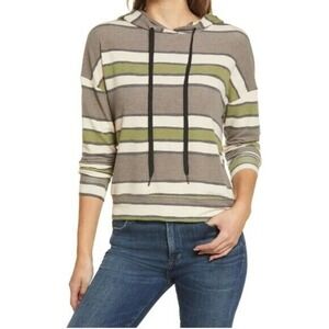 Everleigh Womens Multicolor Striped Long Sleeve Pullover Sweatshirt Hoodie Large